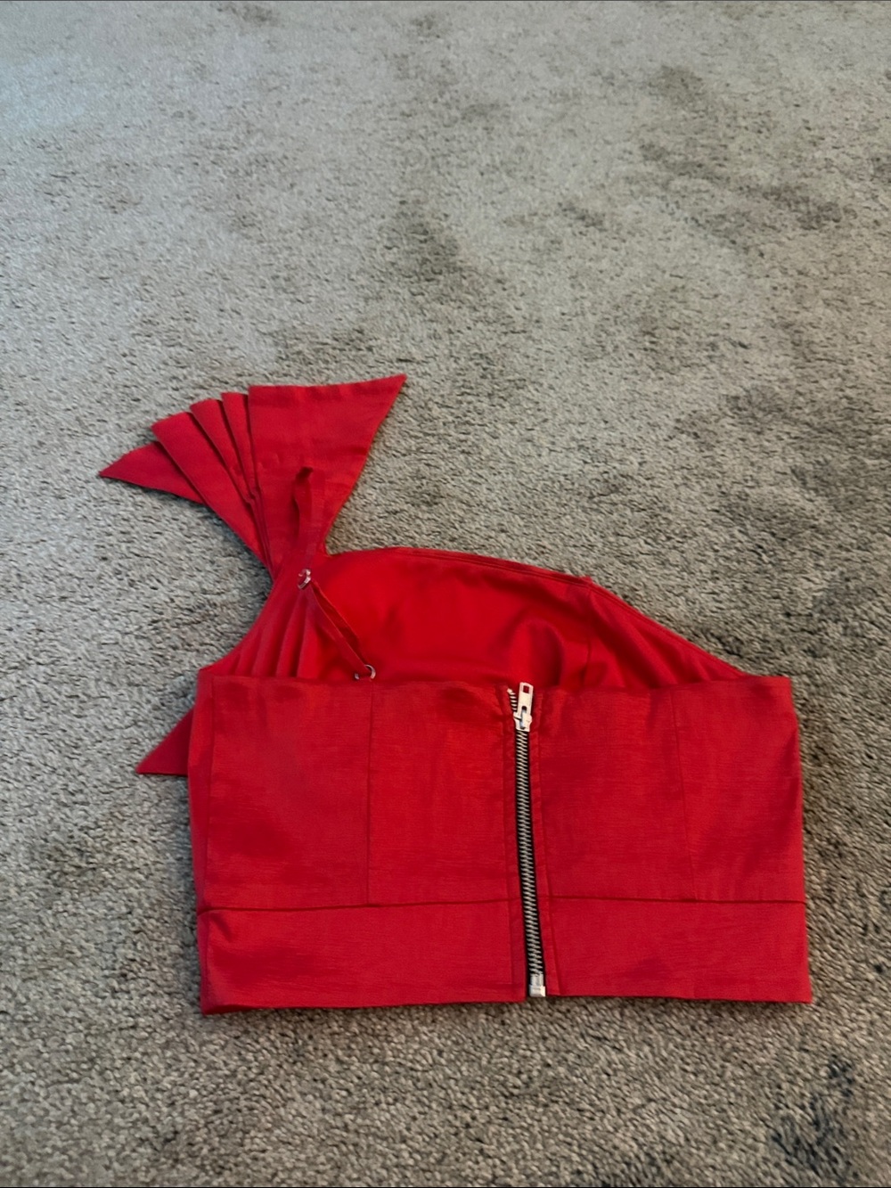 Bebe Red One-Shoulder Ruffle Crop Top - Picture 3 of 3